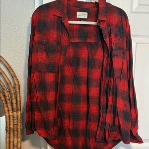 Red and Black Plaid Button-Up Shirt flannel